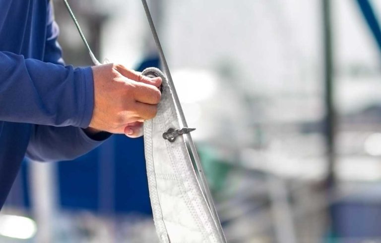 Hoisting the main sail